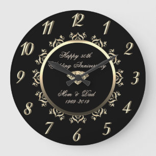 Reloj Redondo Grande Dorado Diamante Swirls 50 Aniversario Boda