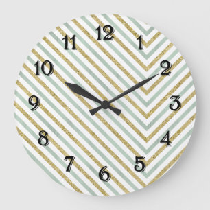 Reloj Redondo Grande Dorado Mint y Blanco Chic Chevron