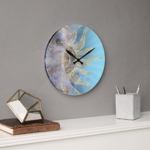 Reloj Redondo Grande Dorado Moon Sun Mandala Diseño Celeste