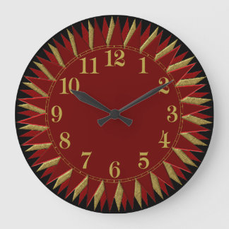 Reloj Redondo Grande Dorado Red Black Sun Wall Clock