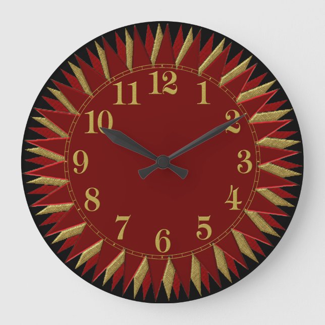 Reloj Redondo Grande Dorado Red Black Sun Wall Clock (Anverso)