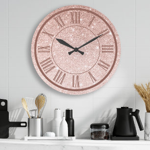 Reloj Redondo Grande Dorado Rosa Brillo Numeral Romano Brillante Femeni