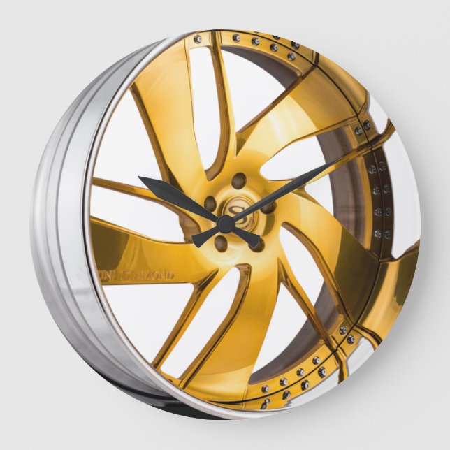 Reloj Redondo Grande Dorado y cromado (Anverso)