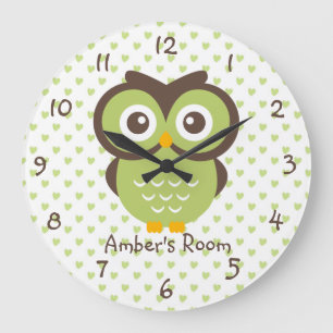 Reloj Redondo Grande Dormitorio Chica personalizado de Lechuza Verde