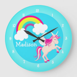 Reloj Redondo Grande Dormitorio de unicornio Chica arcoíris lindo Perso