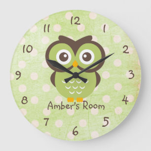 Reloj Redondo Grande Dormitorio personalizado de búho verde