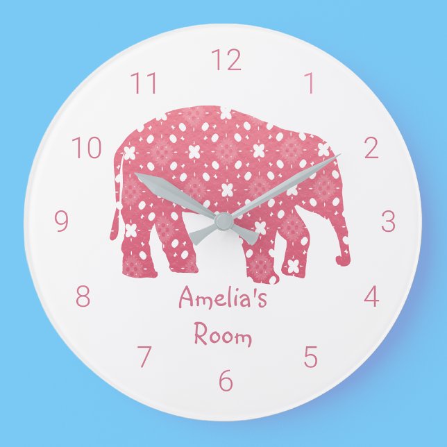 Reloj Redondo Grande Dormitorio Personalizado del Elefante Rosa (Subido por el creador)