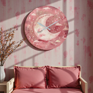 Reloj Redondo Grande Dormitorio rústico rojo iluminado por la luna y ha