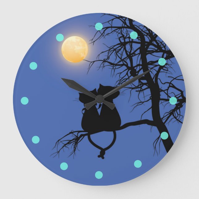 Reloj Redondo Grande Dos amantes de la pared redonda de gatos (Anverso)