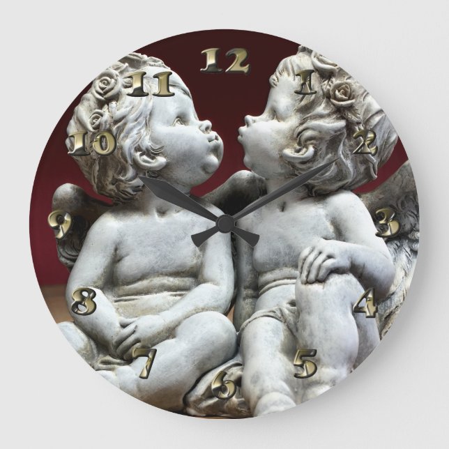 Reloj Redondo Grande Dos Angel Cherubs Celestiales (Anverso)