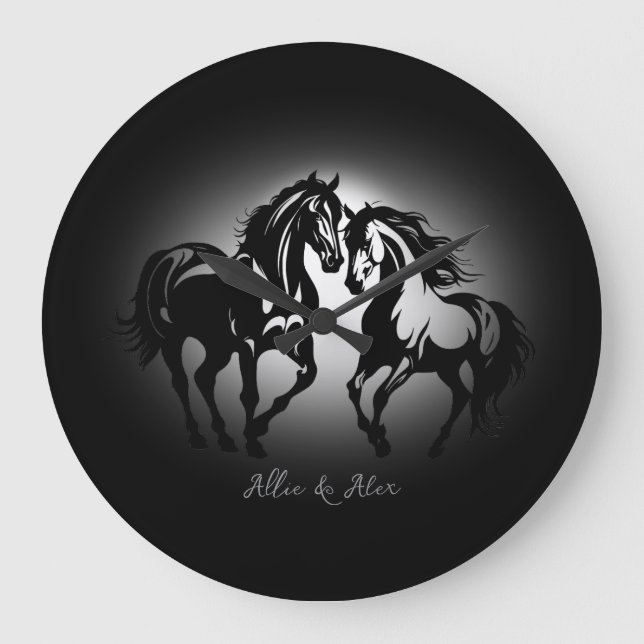 Reloj Redondo Grande Dos caballos enamorados pareja de caballos blancos (Anverso)