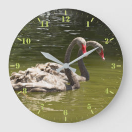 Reloj Redondo Grande Dos cisnes grises en el lago