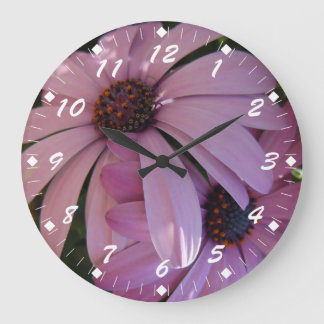 Reloj Redondo Grande Dos Daisies Morados