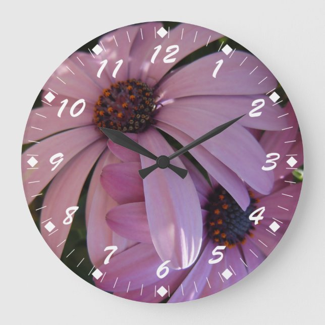 Reloj Redondo Grande Dos Daisies Morados (Anverso)