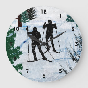Reloj Redondo Grande Dos esquiadores de campo en la Plaza de la Nieve