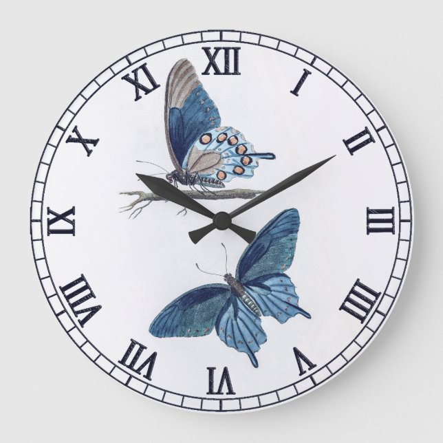 Reloj Redondo Grande Dos Mariposas Azules Vintage  (Anverso)