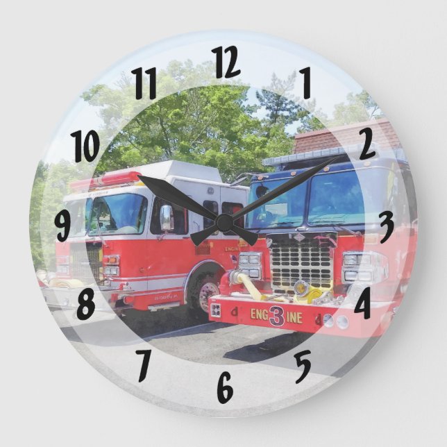 Reloj Redondo Grande Dos motores de fuego frente al fuego (Anverso)