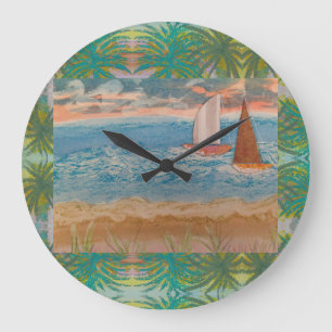 Reloj Redondo Grande Dos veleros cielos nublados