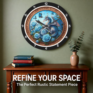 Reloj Redondo Grande Dragón Azur Rosa Azul Fantasía