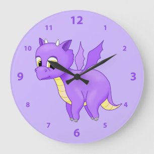 Reloj Redondo Grande Dragón Bebé Cute Purple