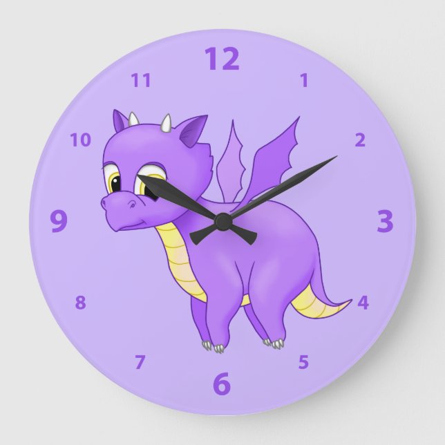 Reloj Redondo Grande Dragón Bebé Cute Purple (Anverso)