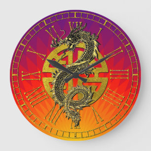 Reloj Redondo Grande Dragon Chinese Symbol Prosperity Sunset Gradient