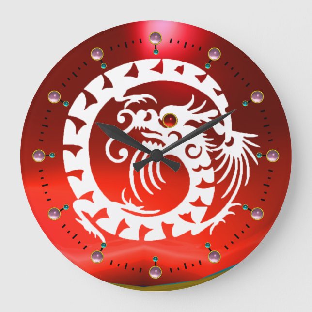 RELOJ REDONDO GRANDE DRAGÓN DE APERITIVO BLANCO ROJO CON GEMSTONES ROJO (Anverso)