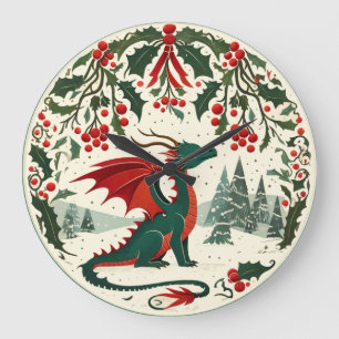 Reloj Redondo Grande Dragón de Navidad