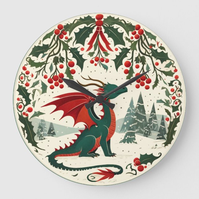 Reloj Redondo Grande Dragón de Navidad (Anverso)