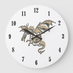 Reloj Redondo Grande Dragón Dorado Cara Blanca Números Negros