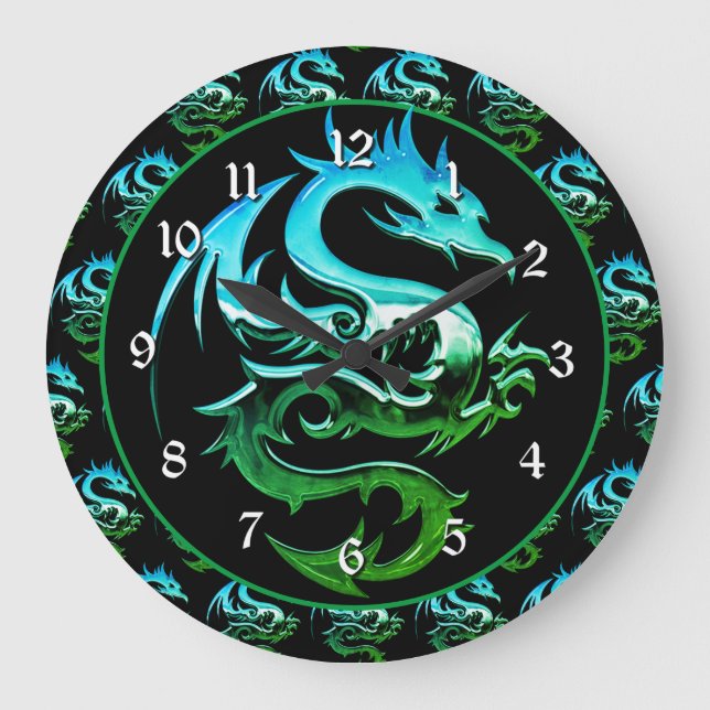 Reloj Redondo Grande Dragón metálico verde (Anverso)