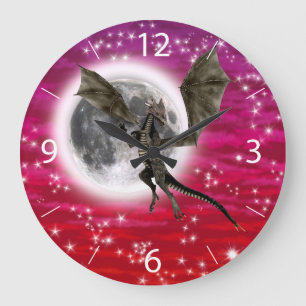 Reloj Redondo Grande Dragón Negro - Criatura Fantástica Mítica Cielo Ro