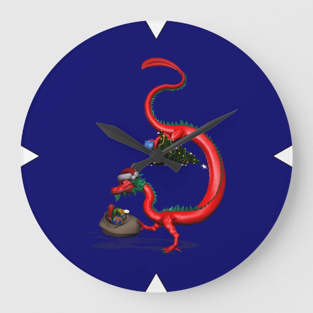 Reloj Redondo Grande Dragón oriental rojo (Anverso)