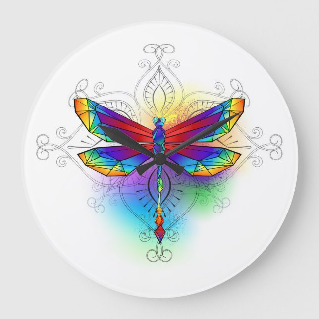 Reloj Redondo Grande Dragón poligonal arcoiris (Anverso)