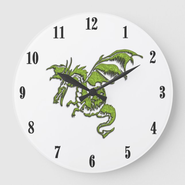Reloj Redondo Grande Dragón volador Diseño Números Negros (Anverso)