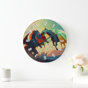 Reloj Redondo Grande Dragón vs Pegasus - Arte Fantástico