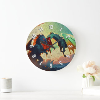 Reloj Redondo Grande Dragon vs Pegasus - Fantasy Art