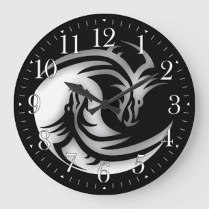 Reloj Redondo Grande Dragones asiáticos Yin y Yang