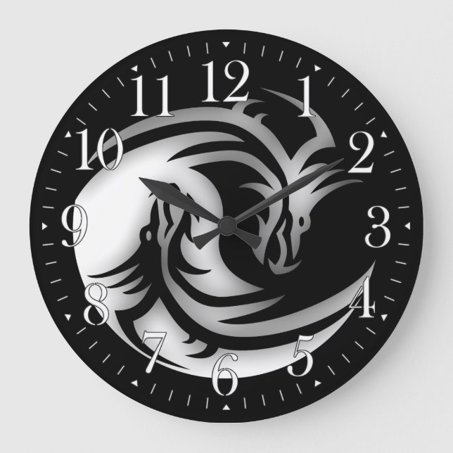 Reloj Redondo Grande Dragones asiáticos Yin y Yang (Anverso)