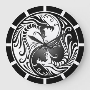 Reloj Redondo Grande Dragones, blanco y negro de Yin Yang