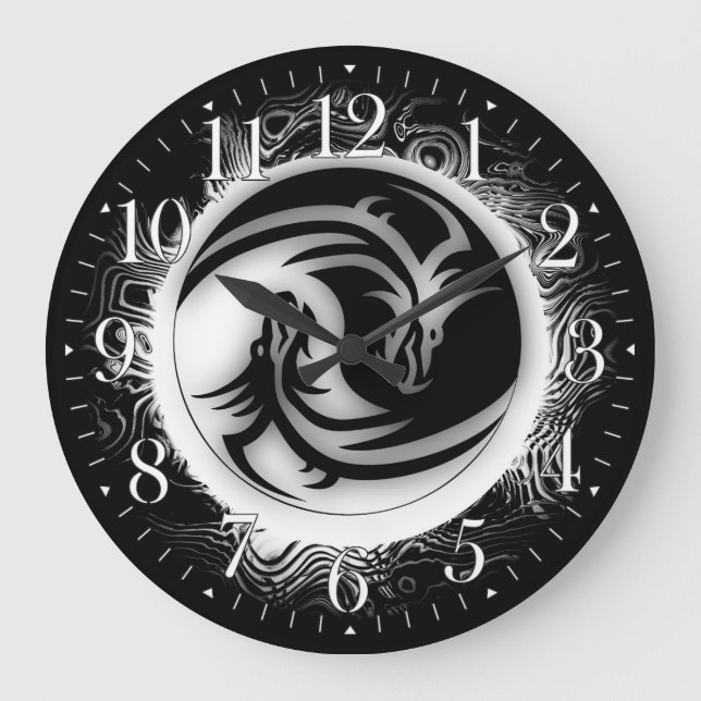Reloj Redondo Grande Dragones del asiático de Yin y de Yang (Anverso)