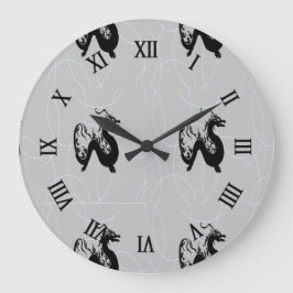 Reloj Redondo Grande dragones negros en gris
