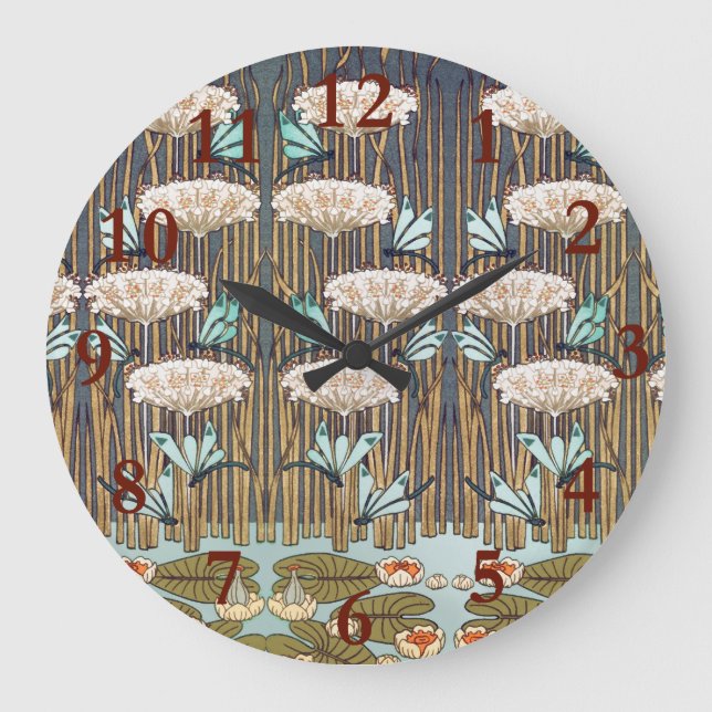 Reloj Redondo Grande Dragonflies Water Lilies Marsh Art Nouveau (Anverso)