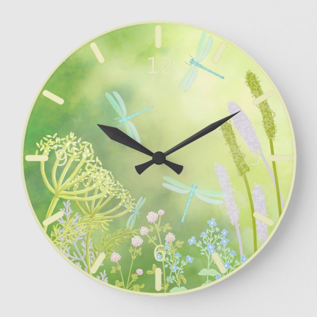 Reloj Redondo Grande dragonfly Meadow (Anverso)