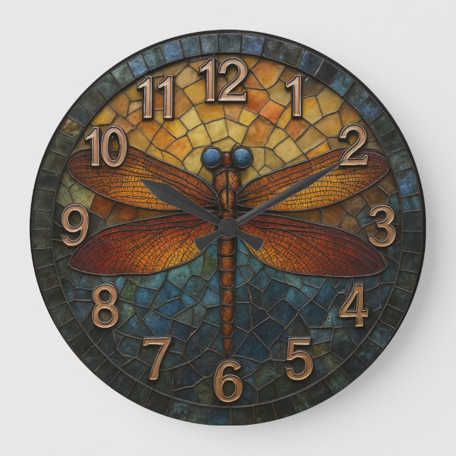 Reloj Redondo Grande Dragonfly nature themed insect art garden style (Anverso)