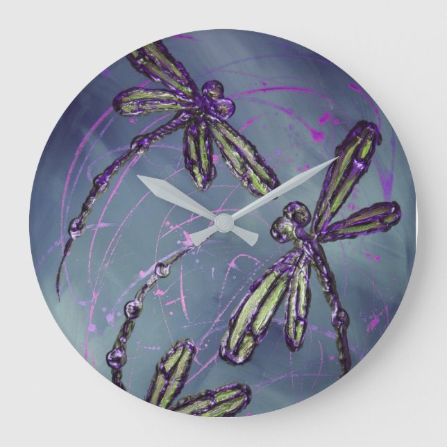 Reloj Redondo Grande Dragonfly Purple Night Flit (Anverso)