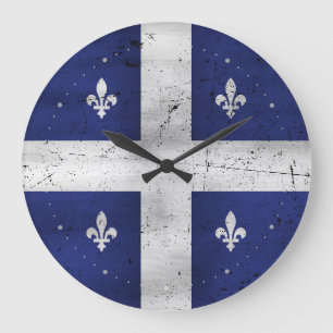 Reloj Redondo Grande Drapeau du Québec style grunge érodé