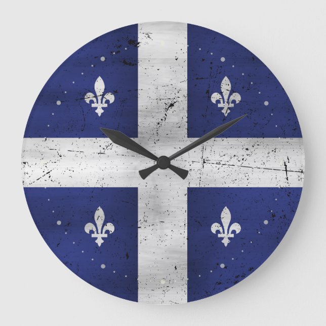 Reloj Redondo Grande Drapeau du Québec style grunge érodé (Anverso)