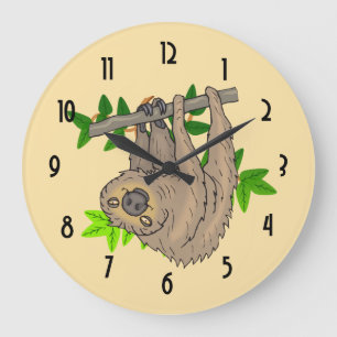 Reloj Redondo Grande Drawing of a Sloth Hanging Upside Down