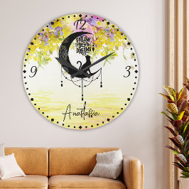 Reloj Redondo Grande Dreamcatcher con gato | Seguir sus sueños